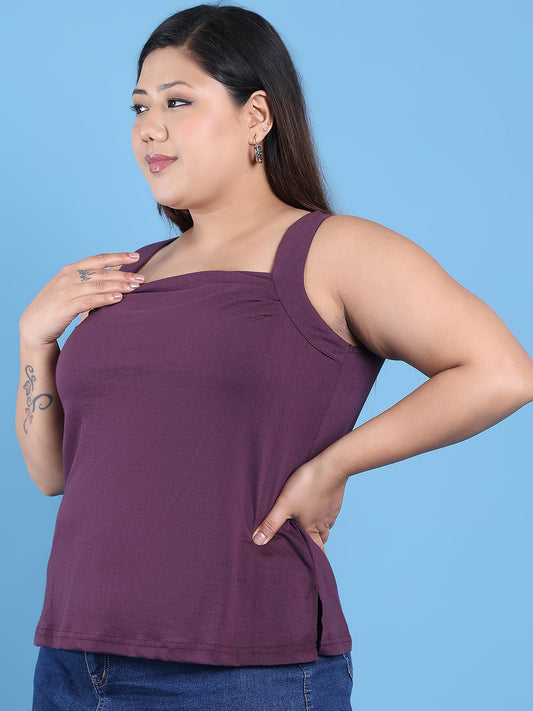 Women's Plus Size Purple solid color cotton knitted Top