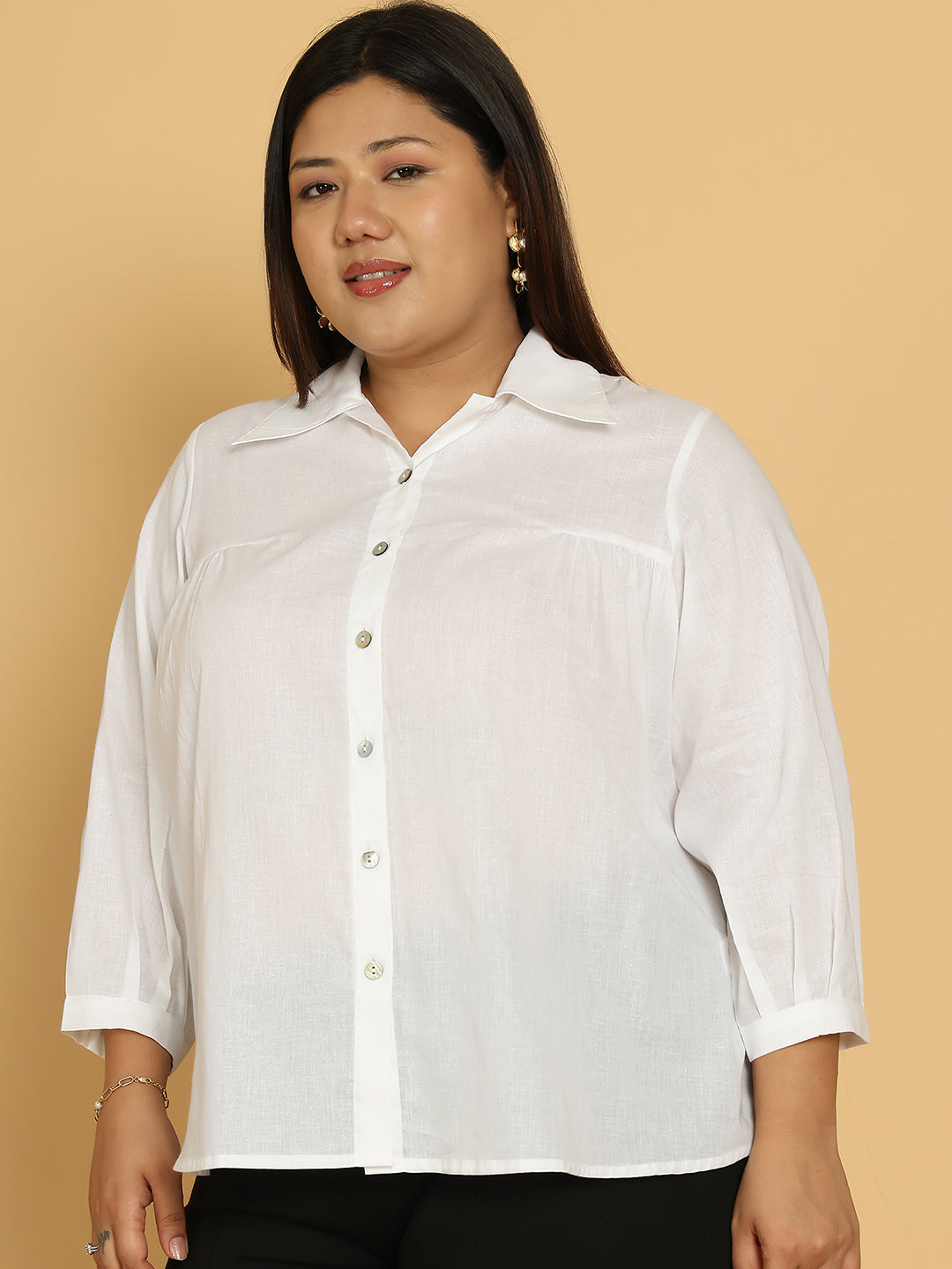 theRebelinme White Color Cotton Spread Collar Casual Shirt