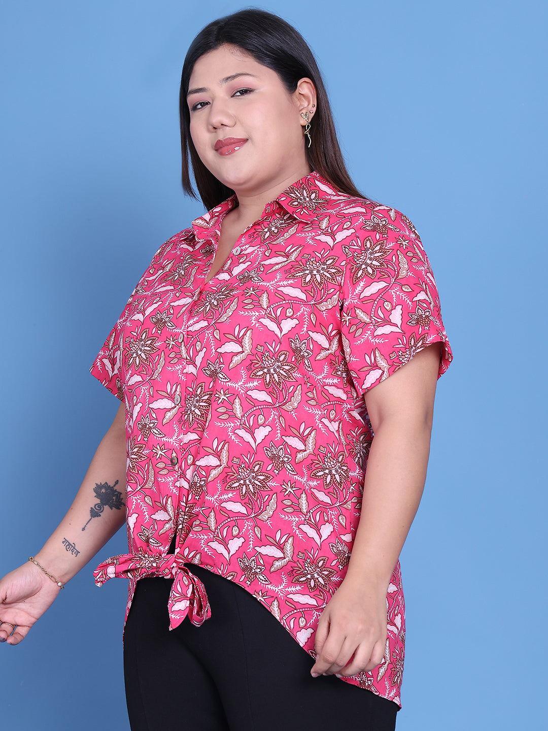 theRebelinme Stylish Women Fuchsia Floral Printed Casual Shirt