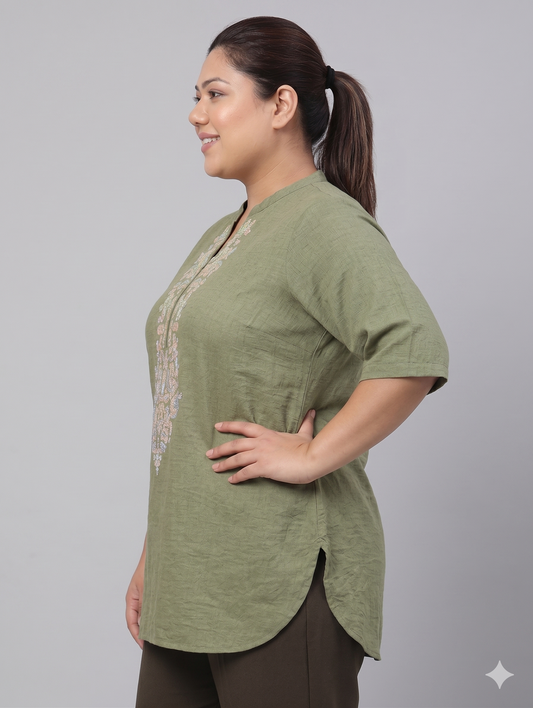 Elegant Embroidered Plus Size Tunic Top