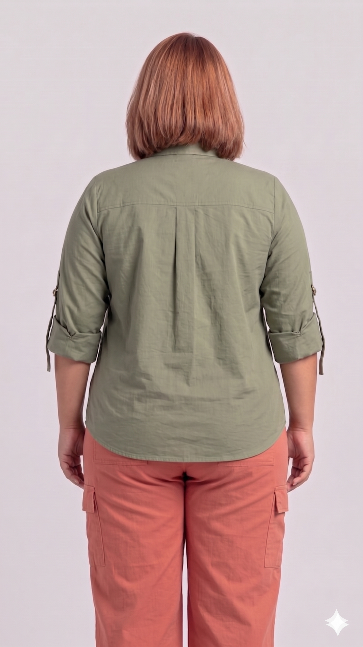 Classic Sage Green Buckle-Down Shirt with Roll-Up Sleeves