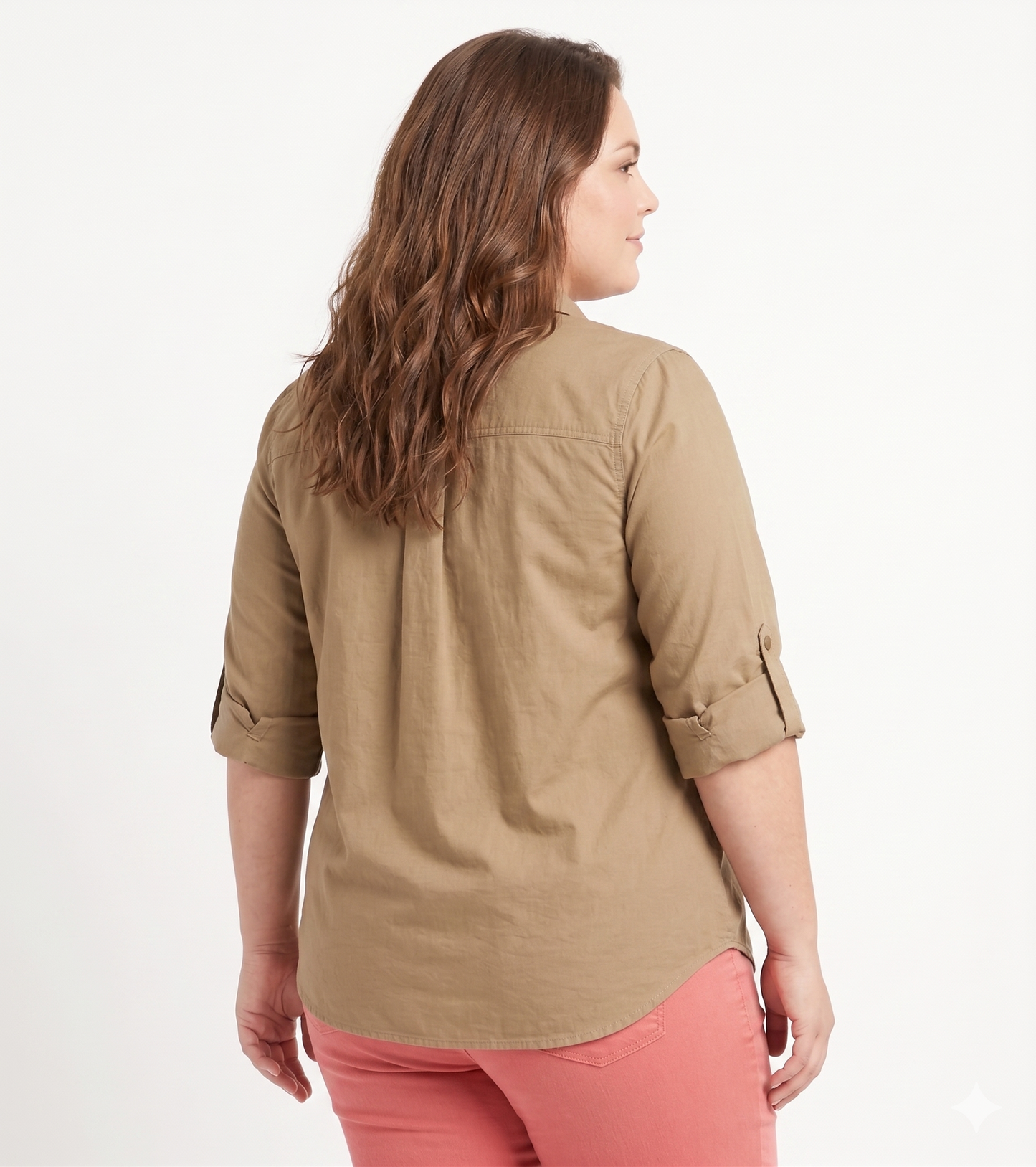 Classic Khaki Buckle-Down Shirt with Roll-Up Sleeves