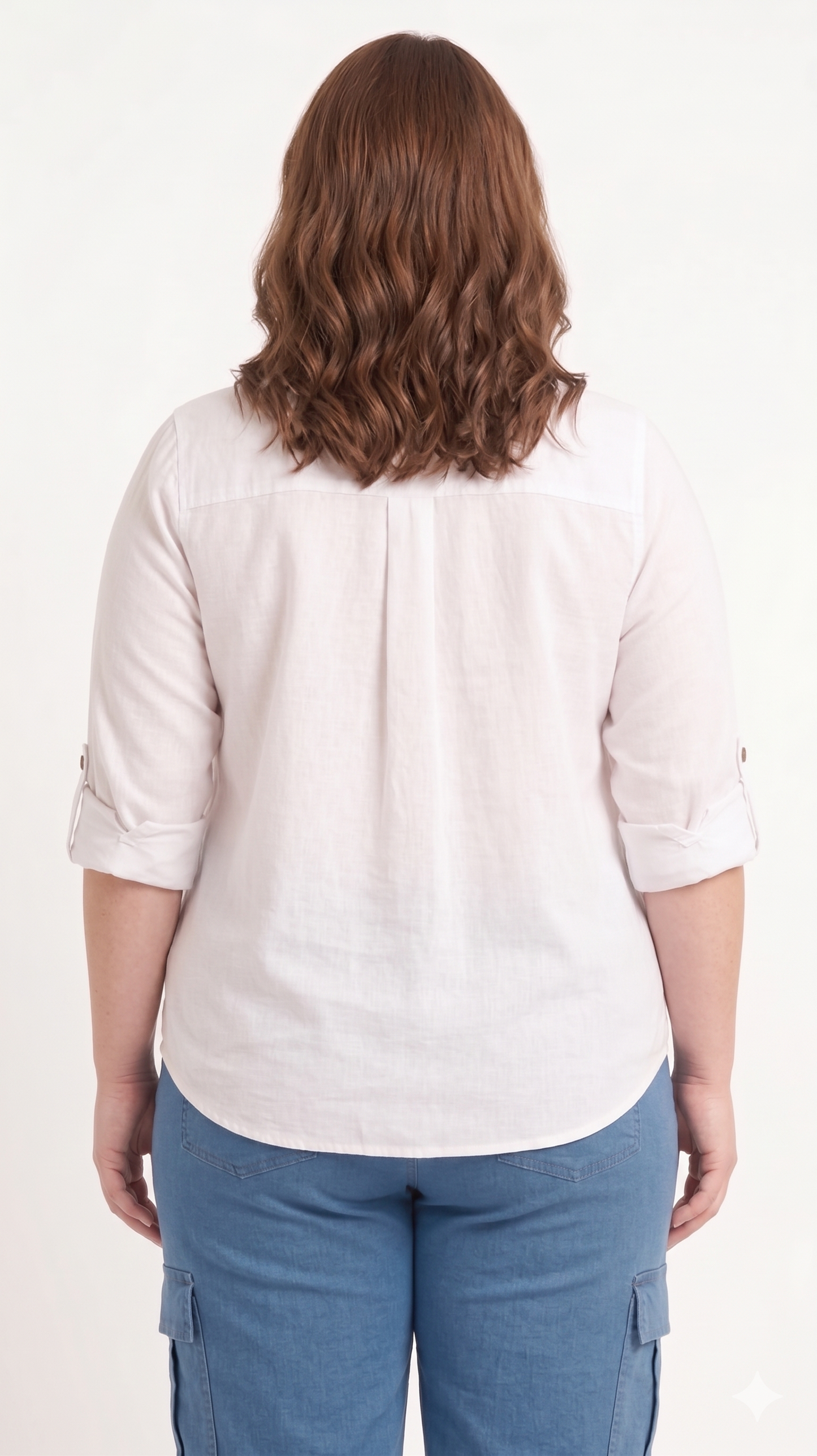 Classic White Buckle-Down Shirt with Roll-Up Sleeves