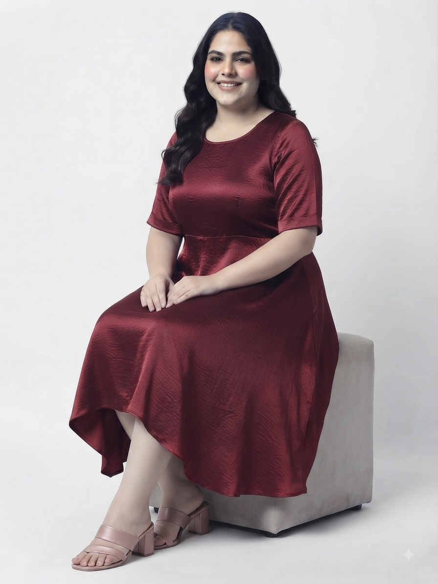 Plus Size Women’s Party Dress in Washed Satin