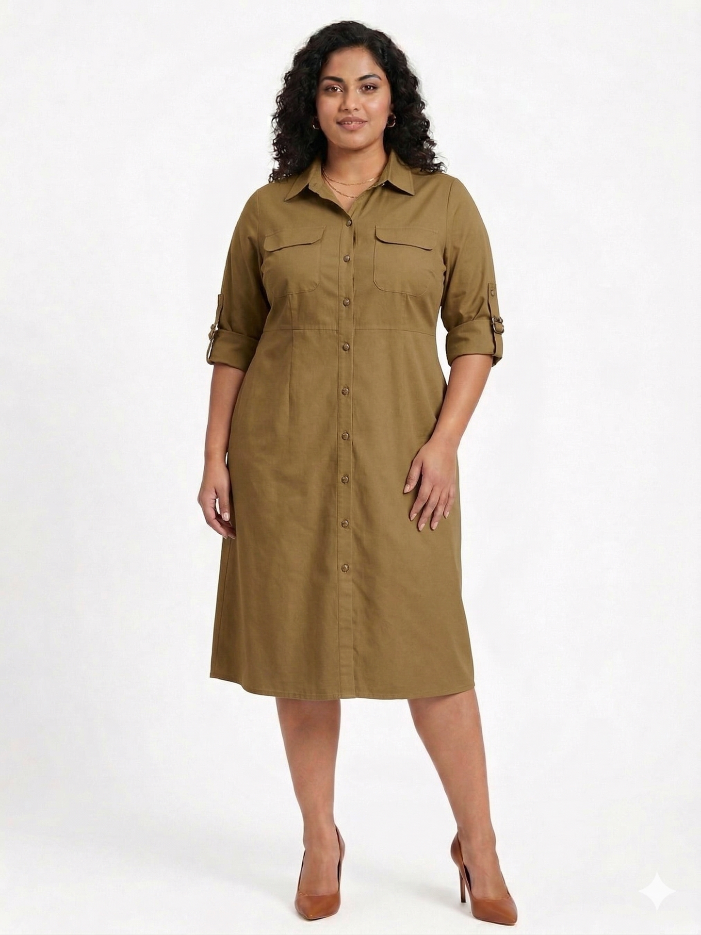 Plus Size Cotton Twill Shirt Dress for Women