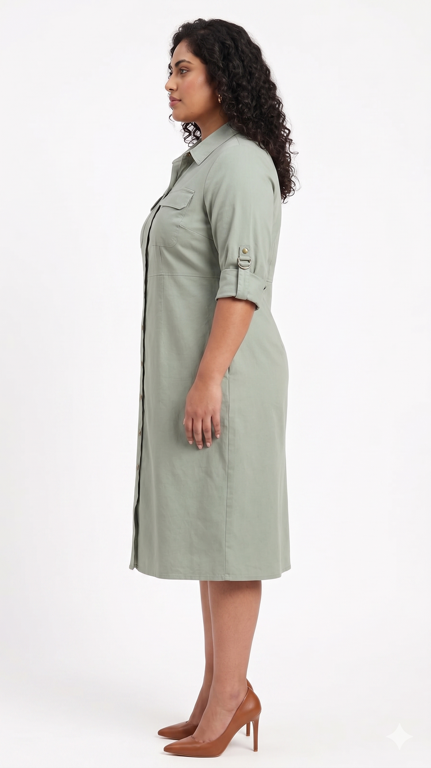 Plus Size Cotton Twill Shirt Dress for Women