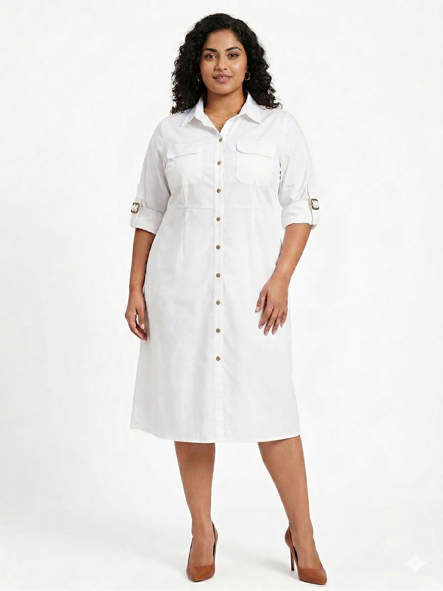 Plus Size Cotton Twill Shirt Dress for Women