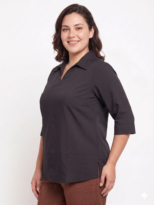 Collared Women’s Top in Moss Crepe