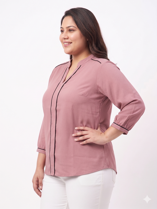Elegant Mauve Piped Detail Top