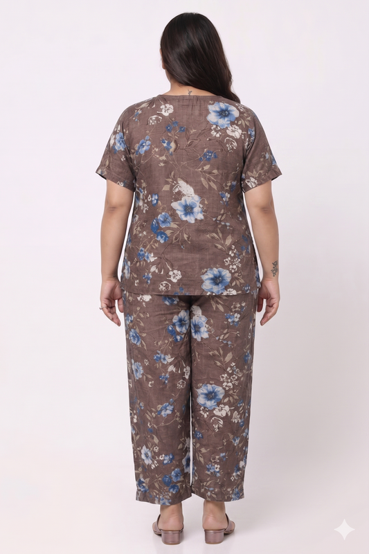 Brown Floral Printed Co-ord Set for Women