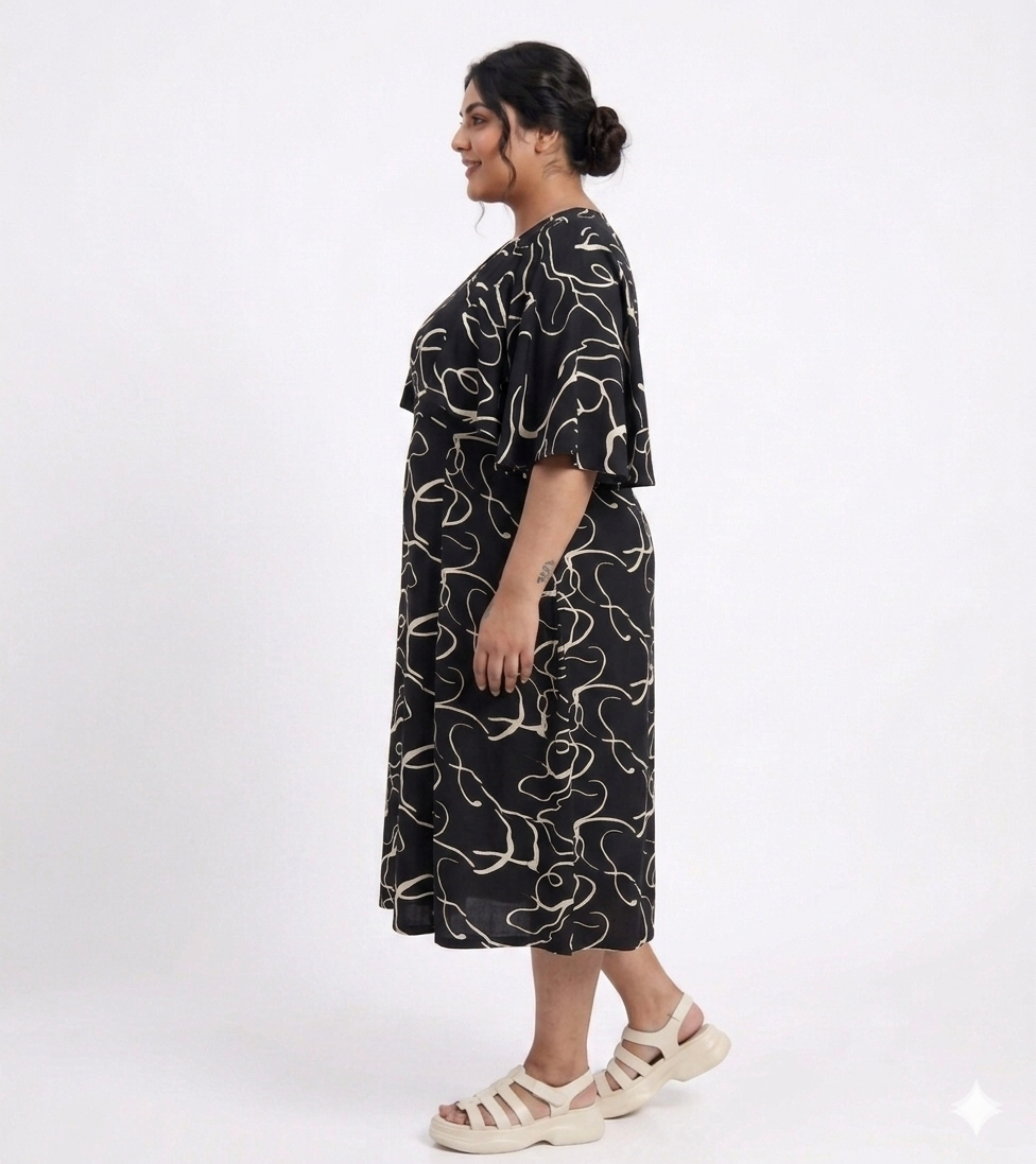 Elegant Abstract Pattern Midi Dress