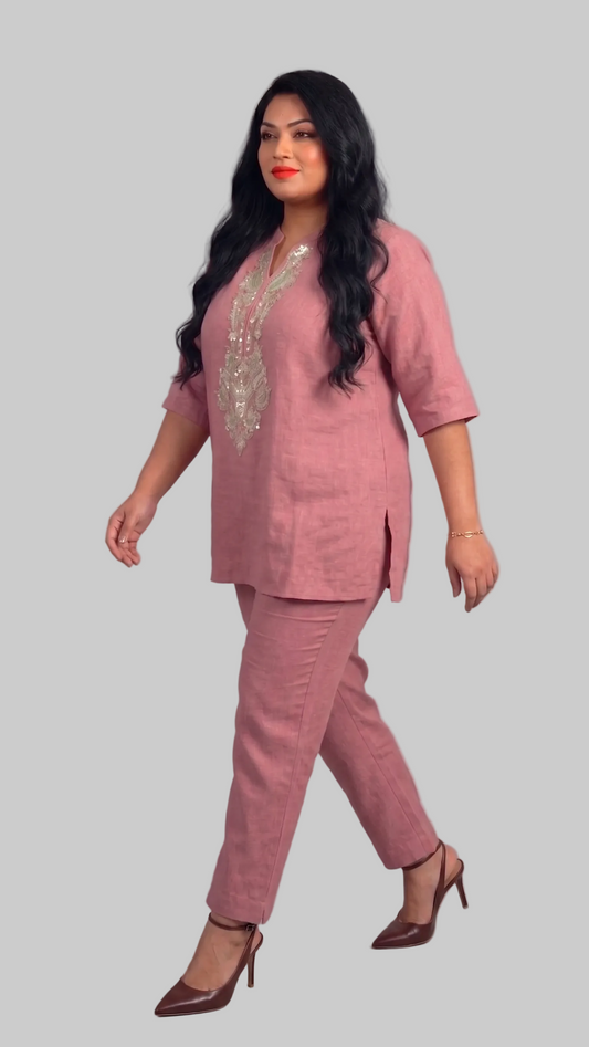 Premium Linen Embroidered Tunic & Trouser Set