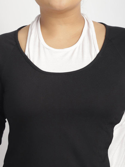 Dual Tone Ruched Detail Long Sleeve Top