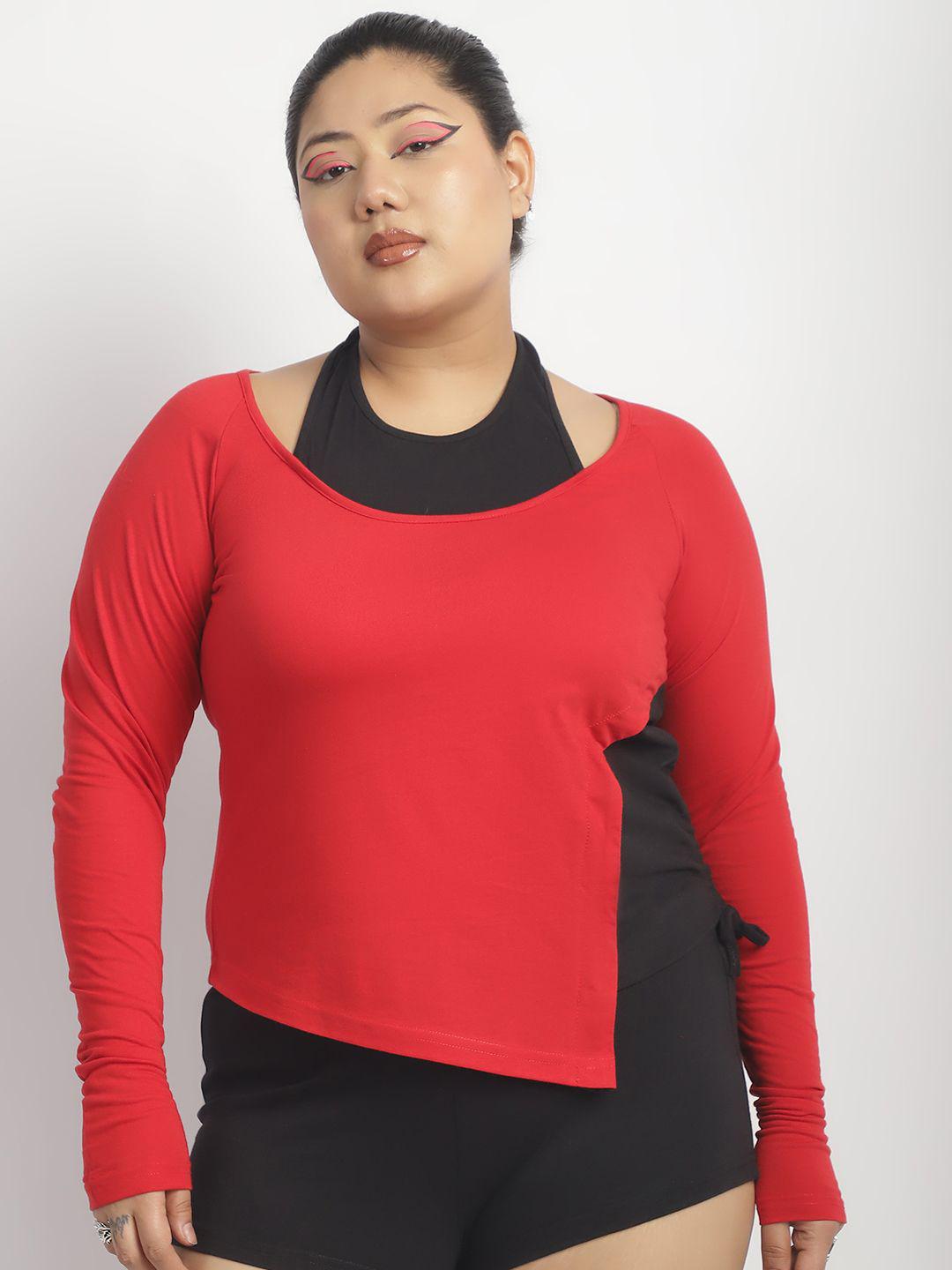 Dual Tone Ruched Detail Long Sleeve Top