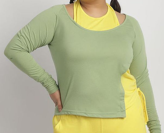 Dual Tone Ruched Detail Long Sleeve Top