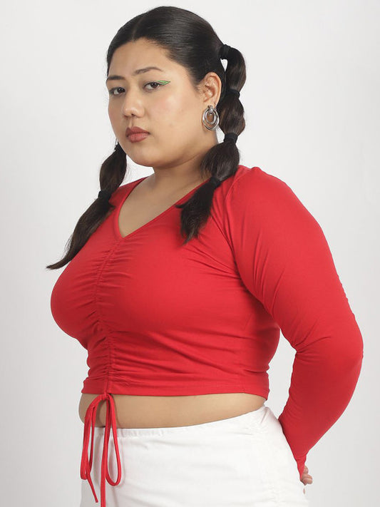 soft red drawstring front top