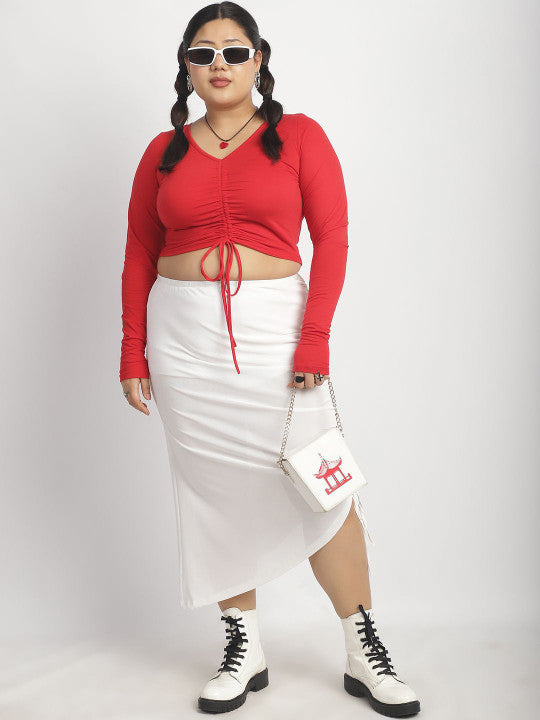 soft red drawstring front top
