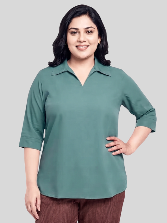 Collared Women’s Top in Moss Crepe