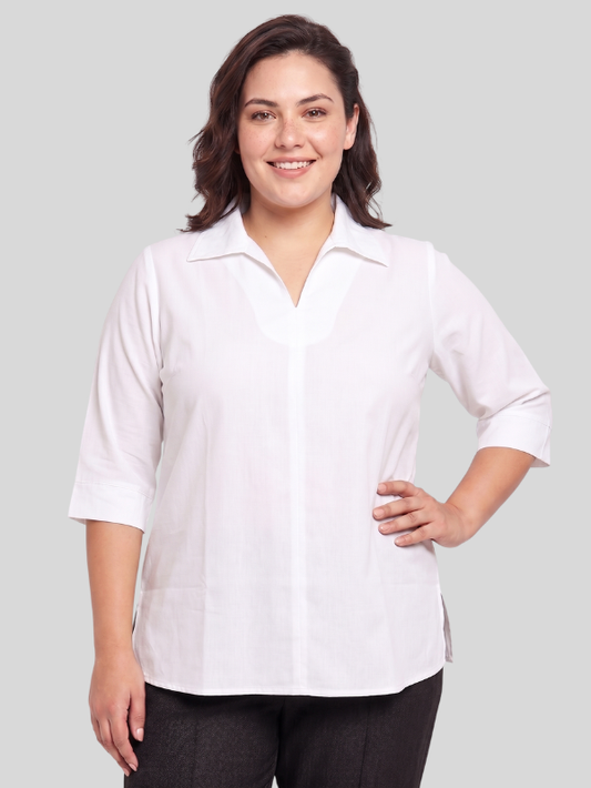 Collared Women’s Top in Moss Crepe