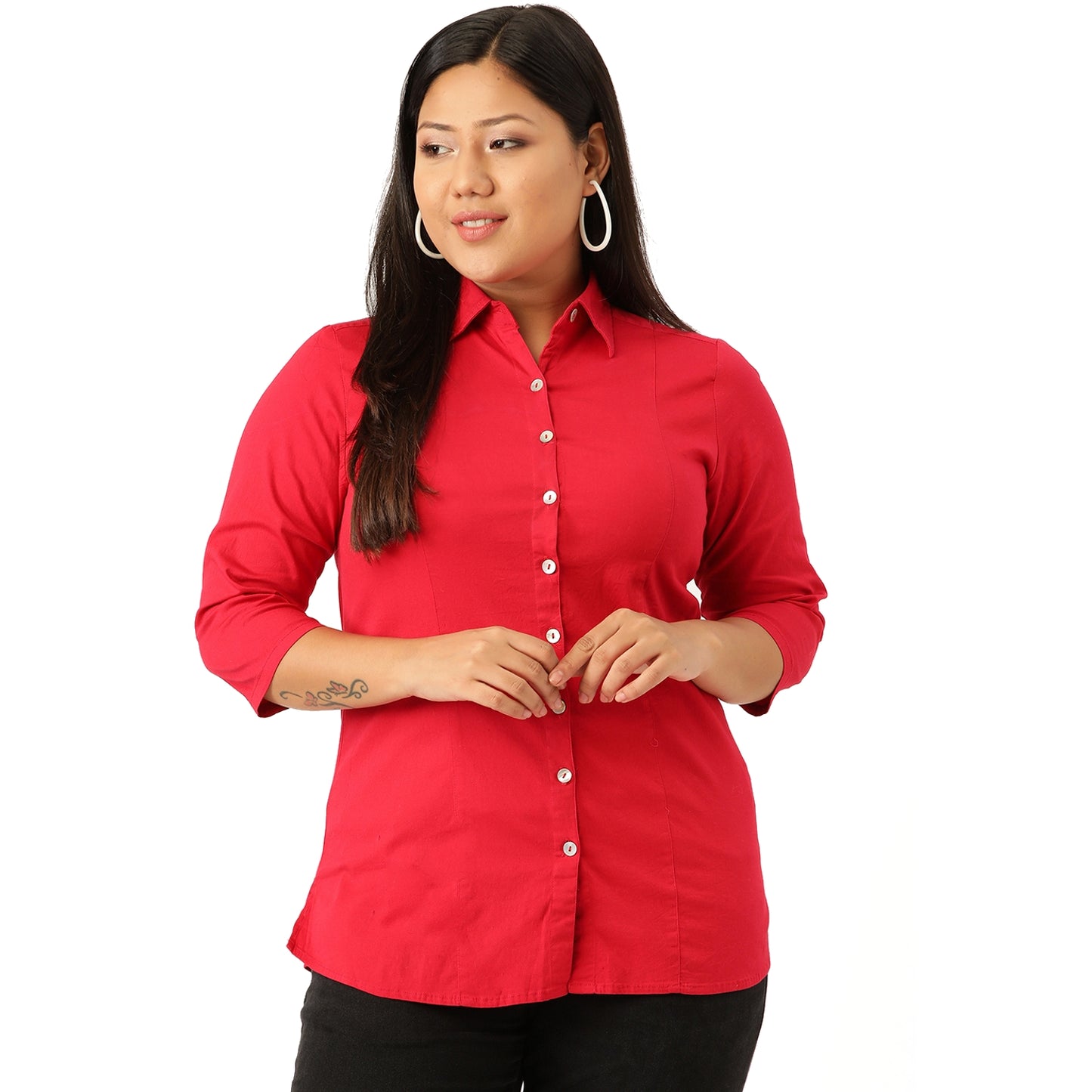 theRebelinme Plus Size Women Solid Color Cotton Casual Shirt