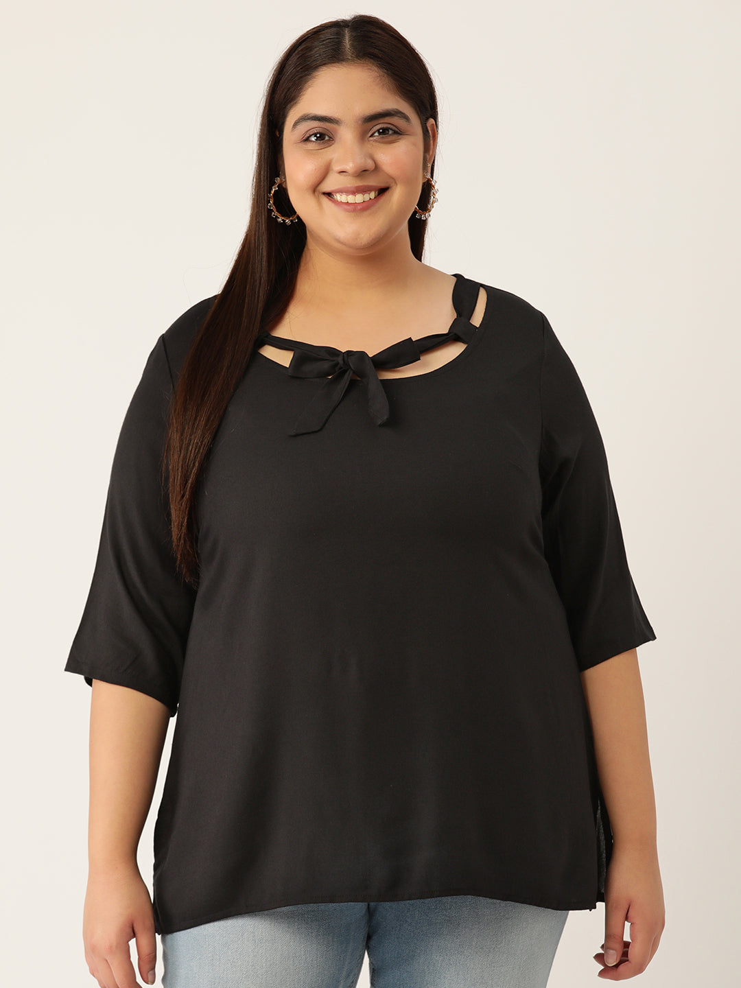 Plus Size Cut Out Detail Woven Top