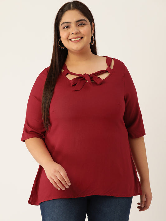 Plus Size Cut Out Detail Woven Top