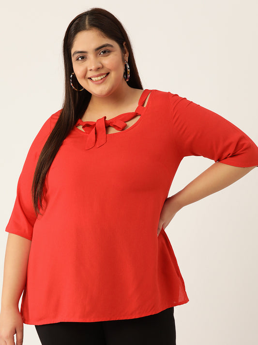Plus Size Cut Out Detail Woven Top
