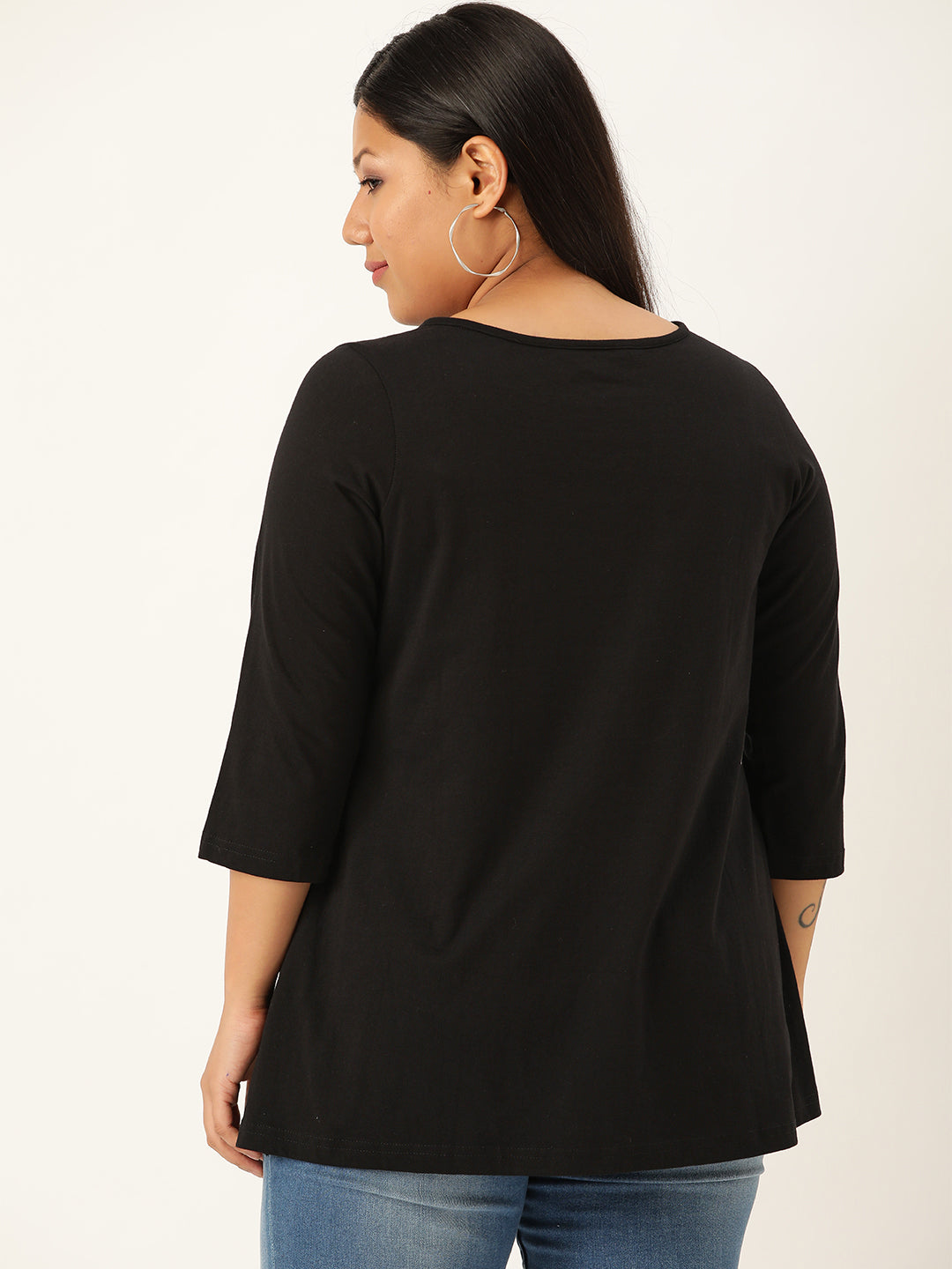 Plus Size Cut-Out Neck Detail Cotton Top