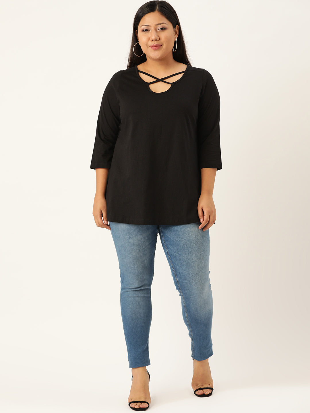 Plus Size Cut-Out Neck Detail Cotton Top