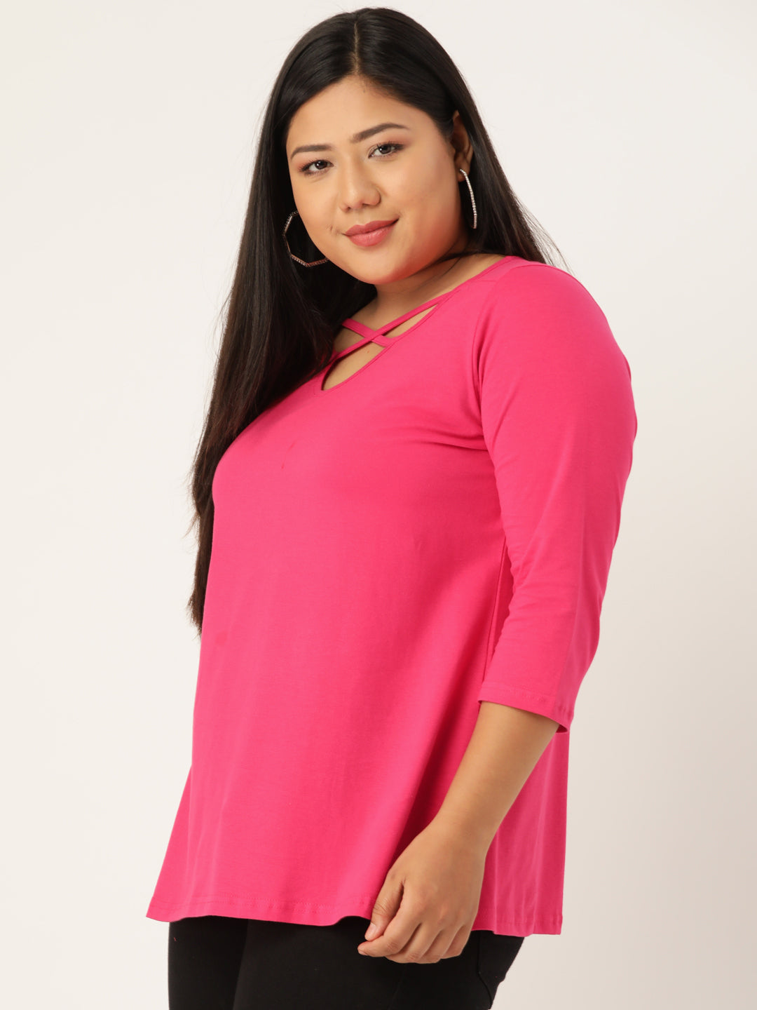 Plus Size Cut-Out Neck Detail Cotton Top