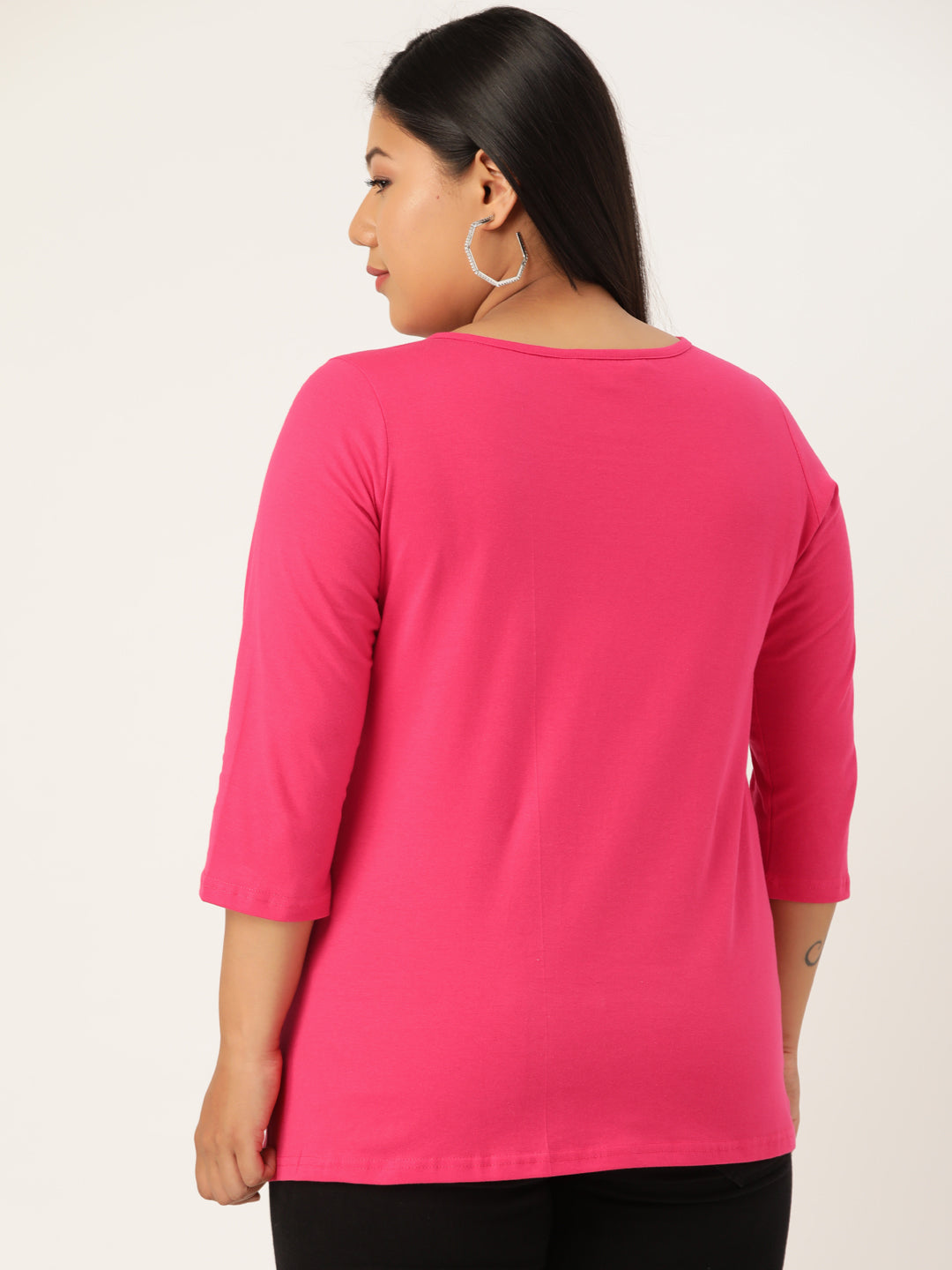 Plus Size Cut-Out Neck Detail Cotton Top