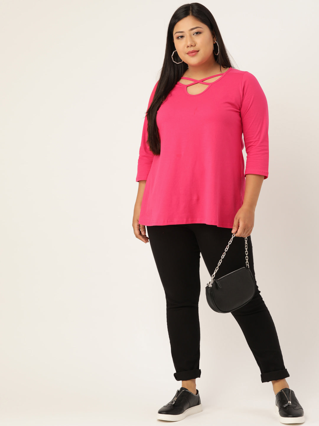 Plus Size Cut-Out Neck Detail Cotton Top