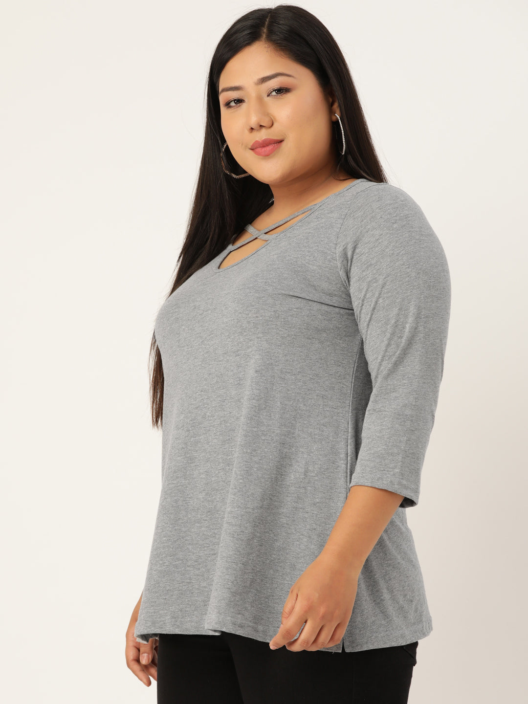 Plus Size Cut-Out Neck Detail Cotton Top