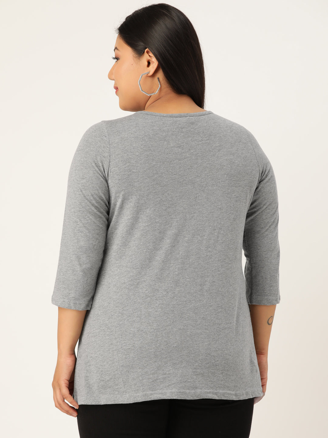 Plus Size Cut-Out Neck Detail Cotton Top