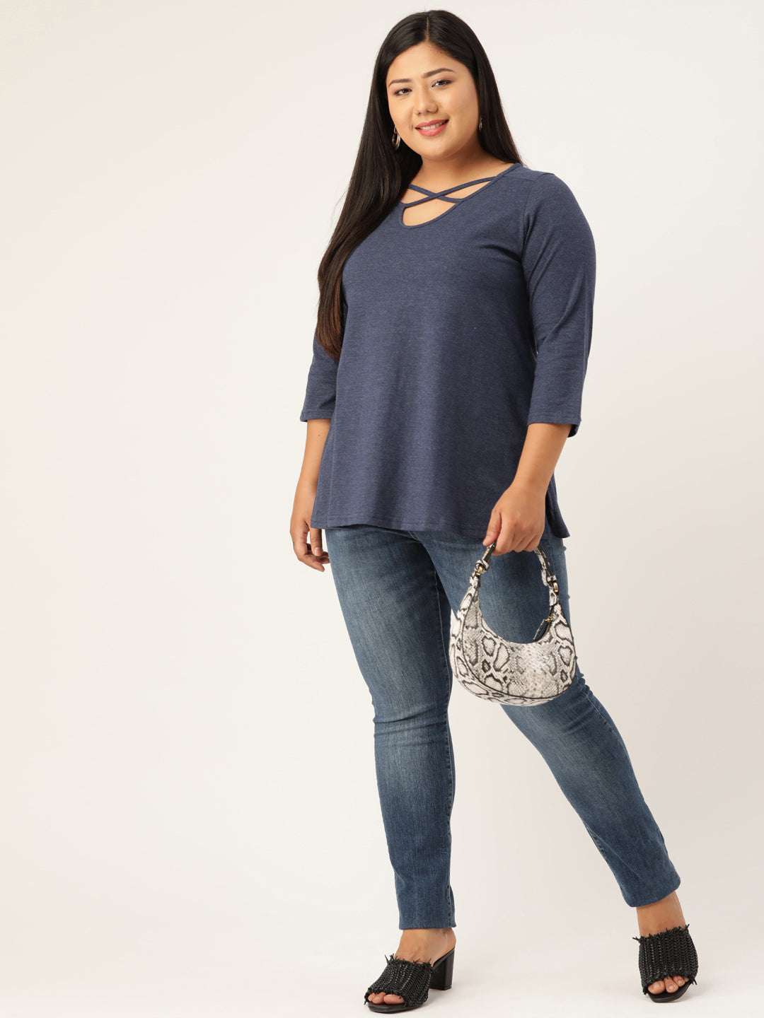 Plus Size Cut-Out Neck Detail Cotton Top