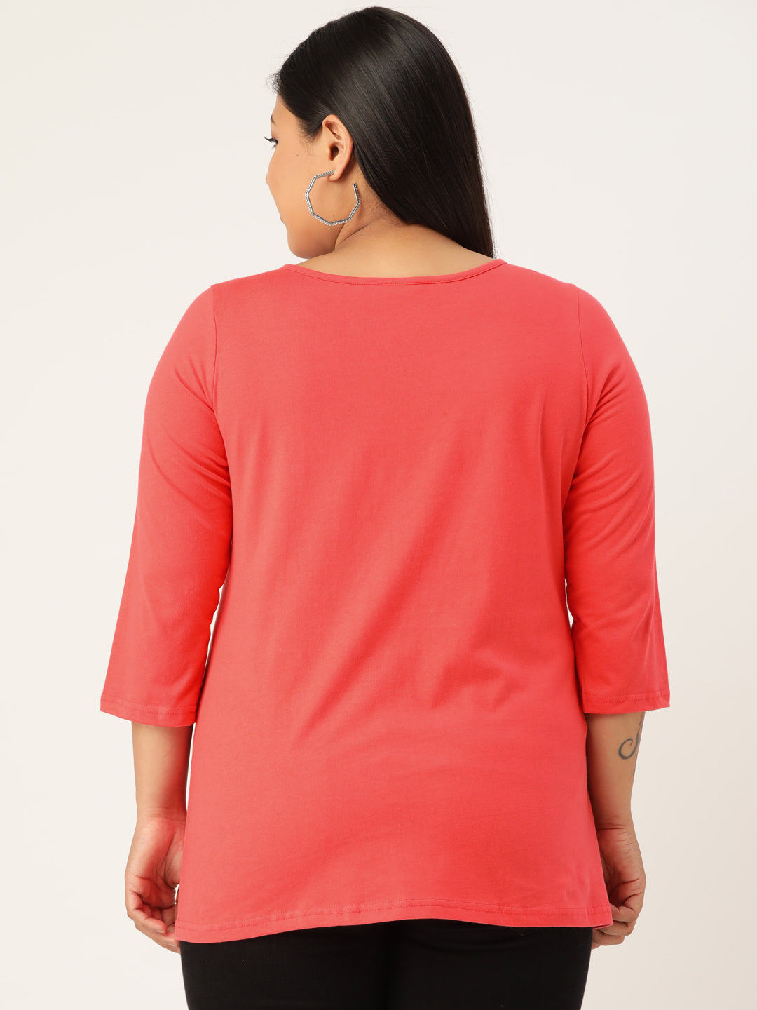 Plus Size Cut-Out Neck Detail Cotton Top