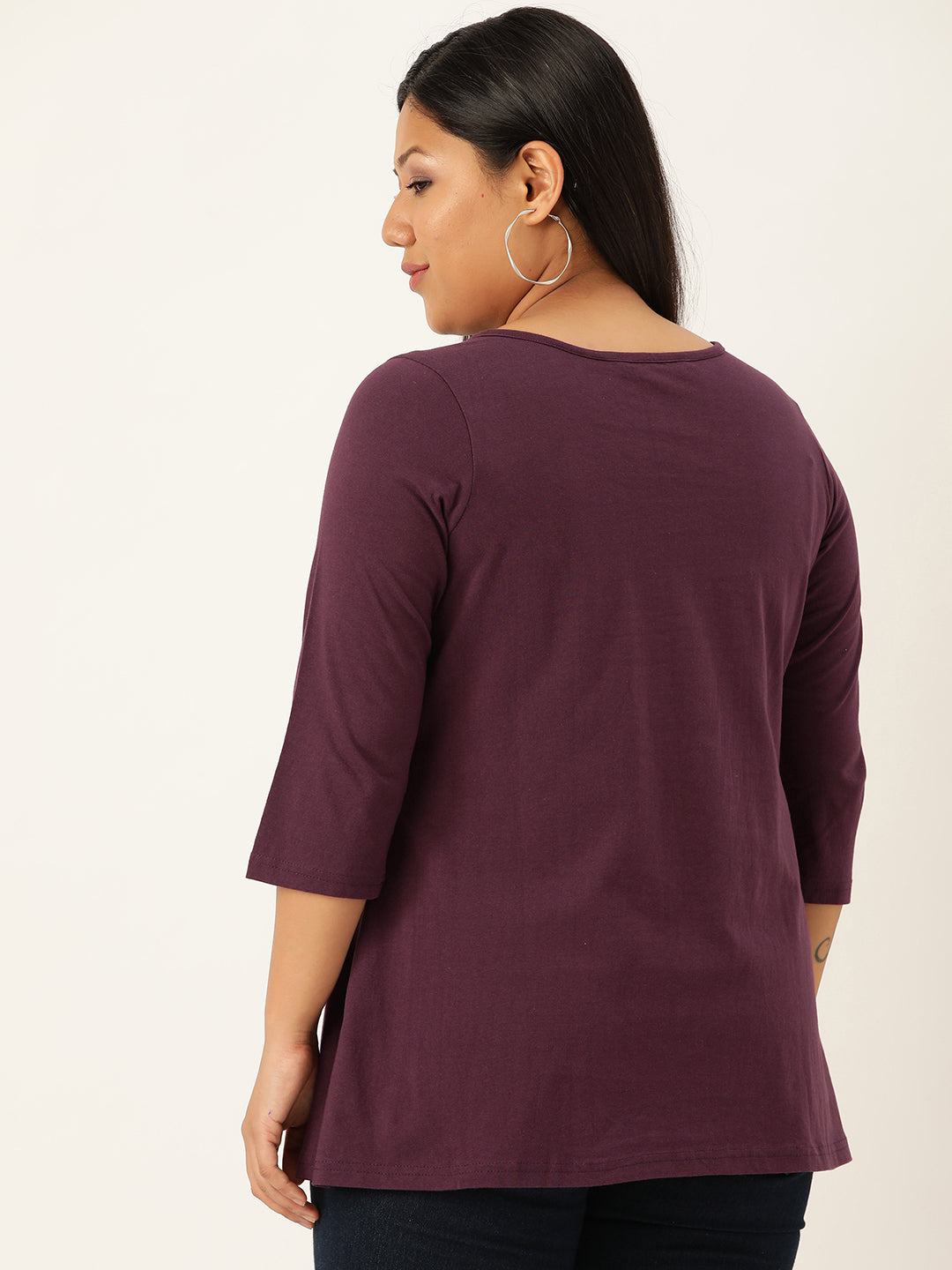 Plus Size Cut-Out Neck Detail Cotton Top
