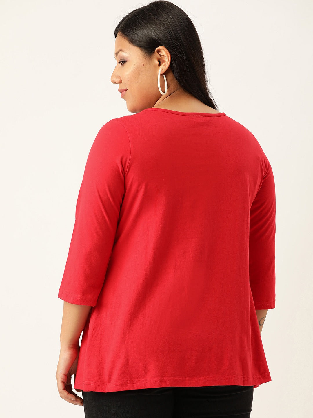 Plus Size Cut-Out Neck Detail Cotton Top