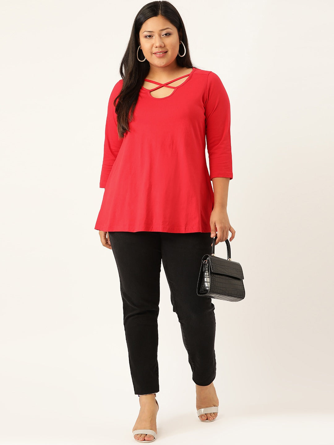Plus Size Cut-Out Neck Detail Cotton Top