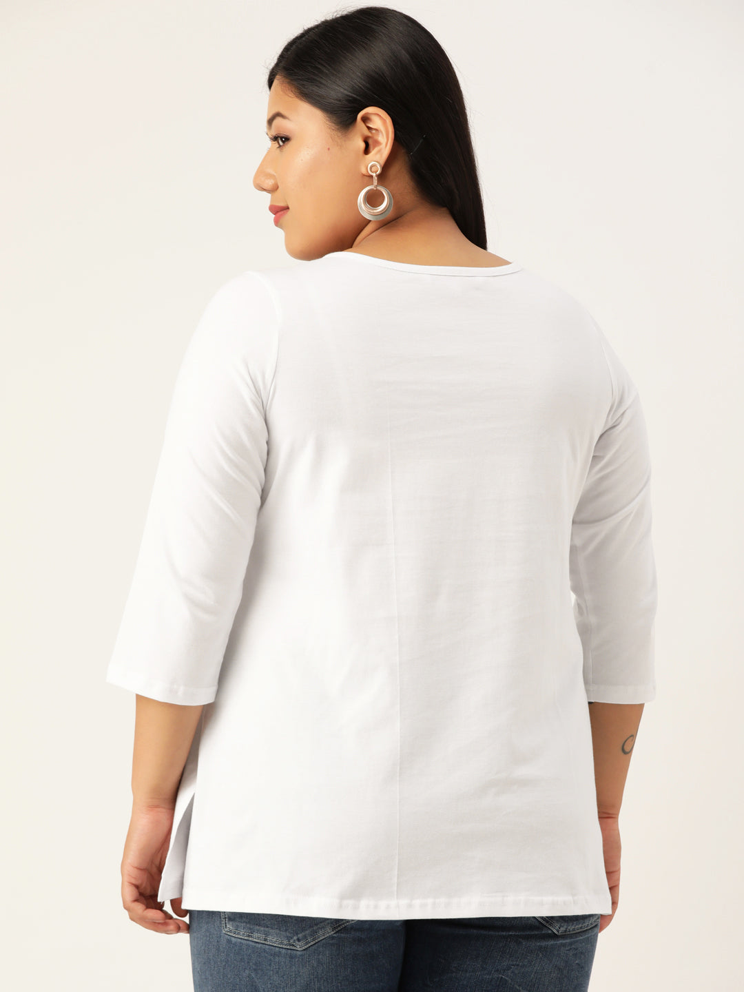 Plus Size Cut-Out Neck Detail Cotton Top