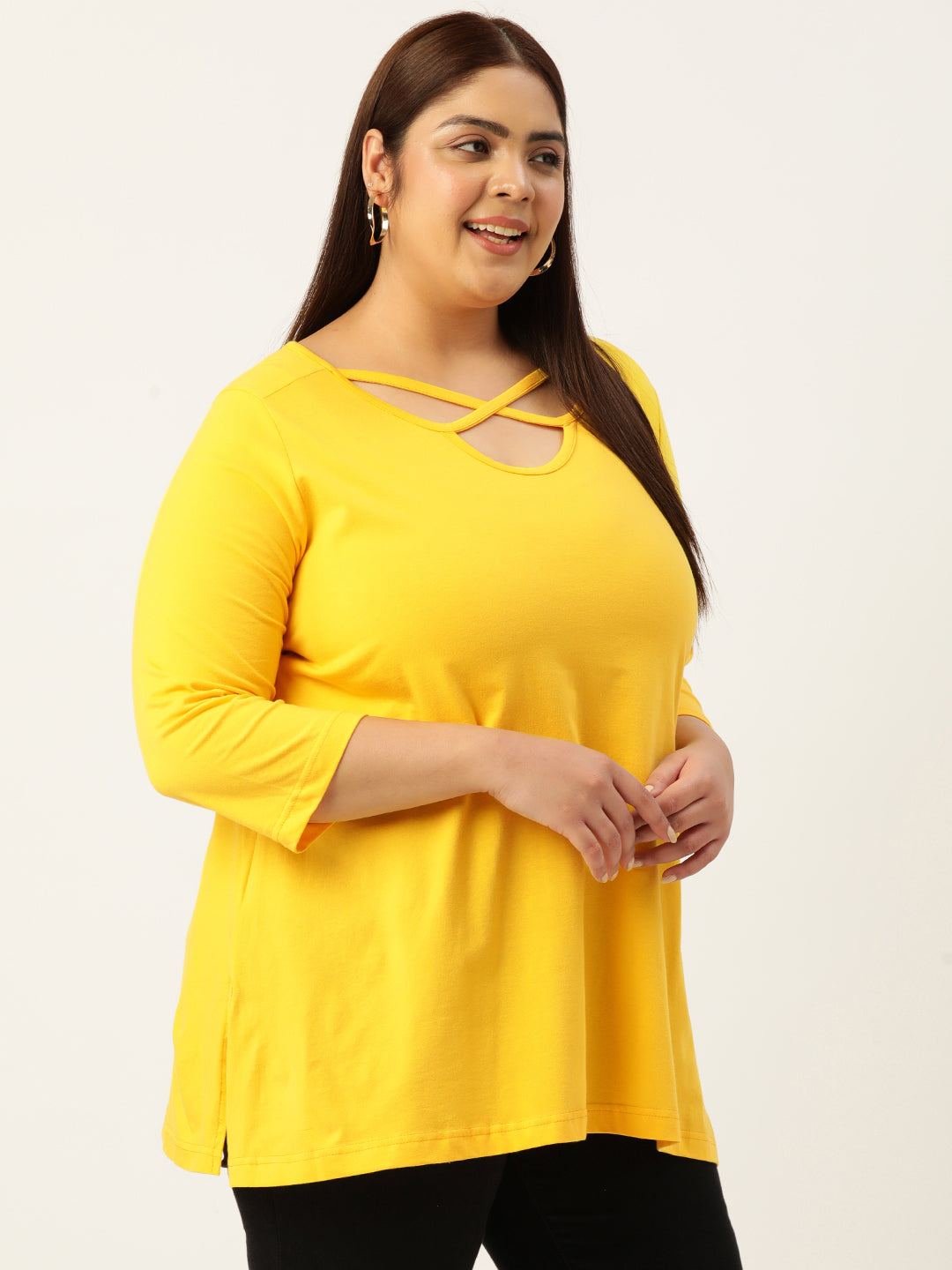 Plus Size Cut-Out Neck Detail Cotton Top