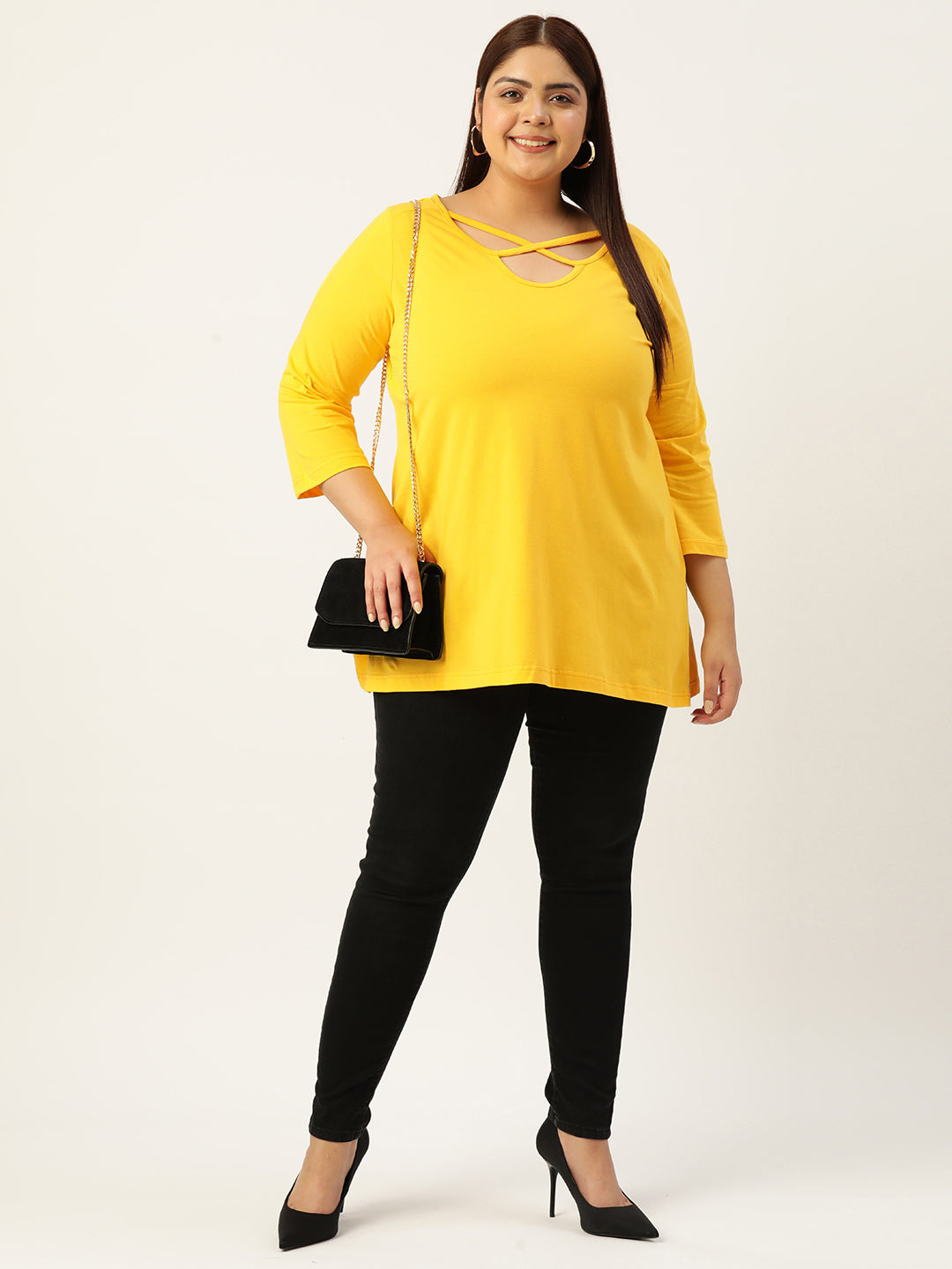 Plus Size Cut-Out Neck Detail Cotton Top