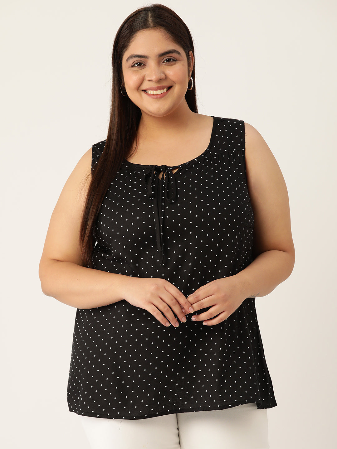 Plus Size Tie-Up Neck Top