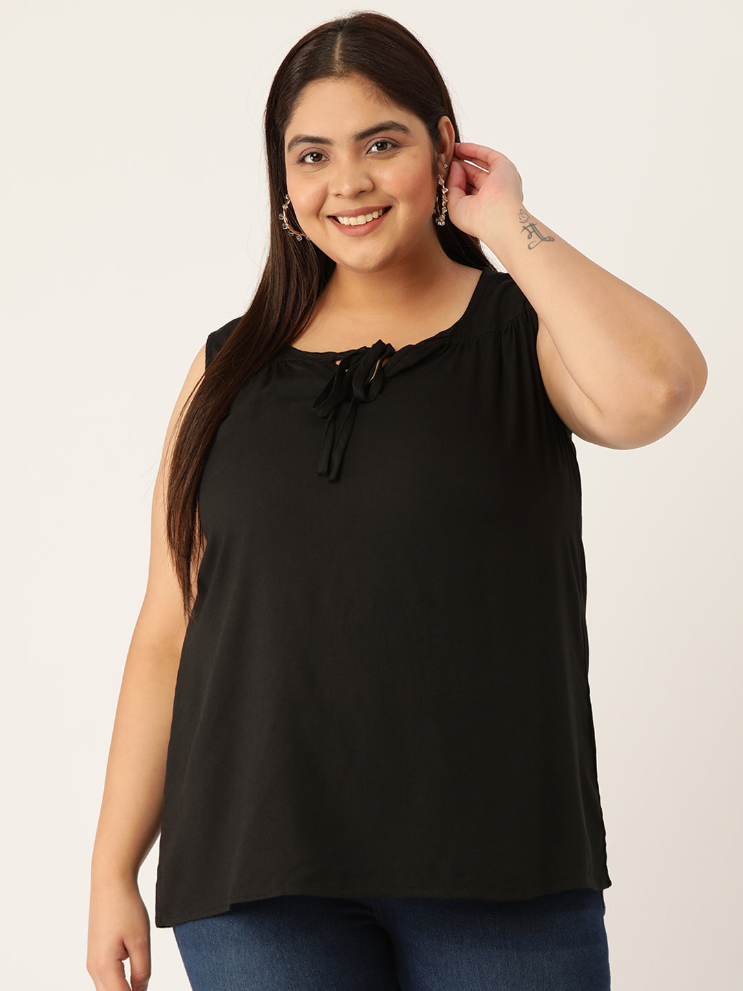 Plus Size Tie-Up Neck Top
