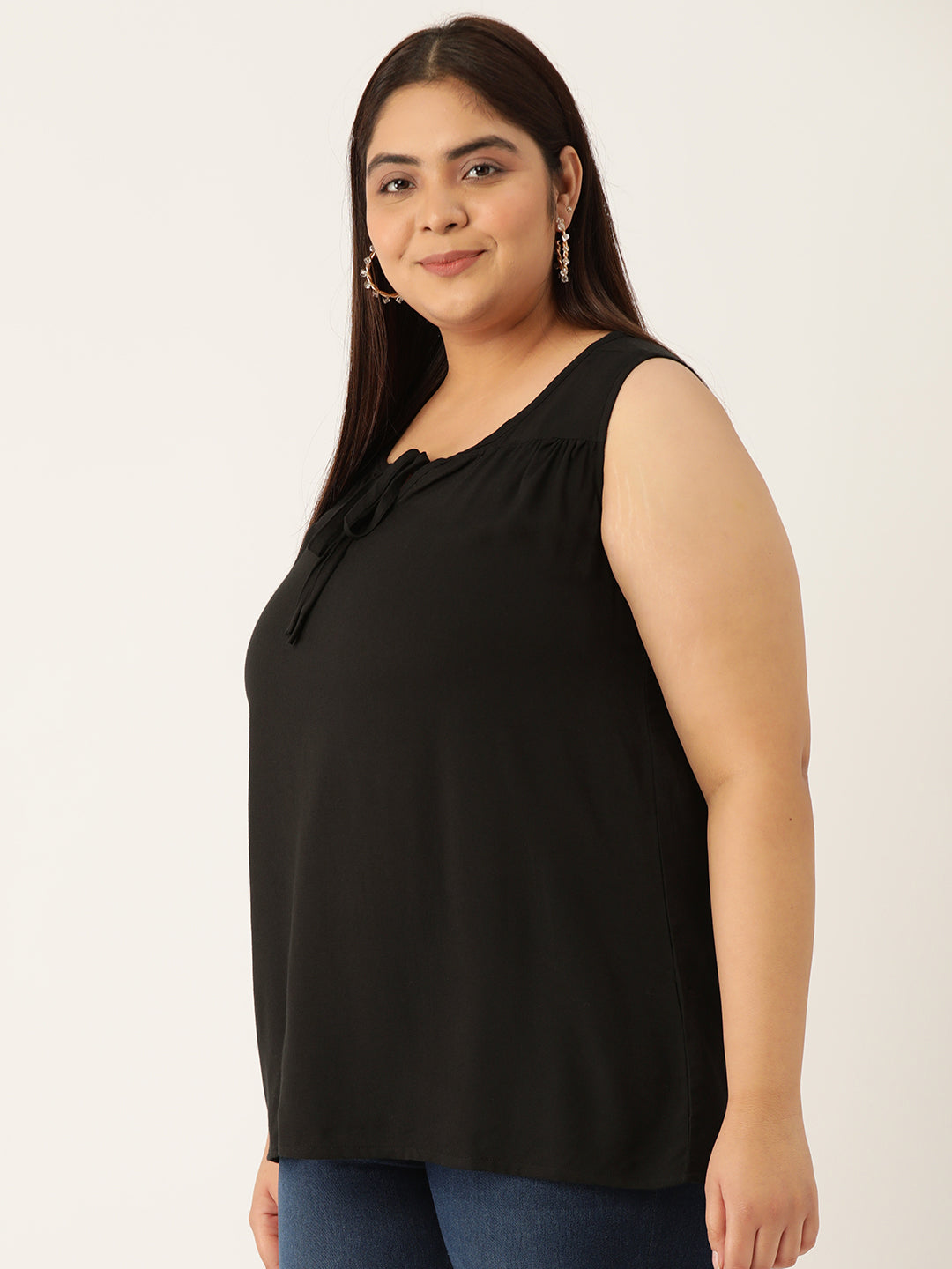 Plus Size Tie-Up Neck Top