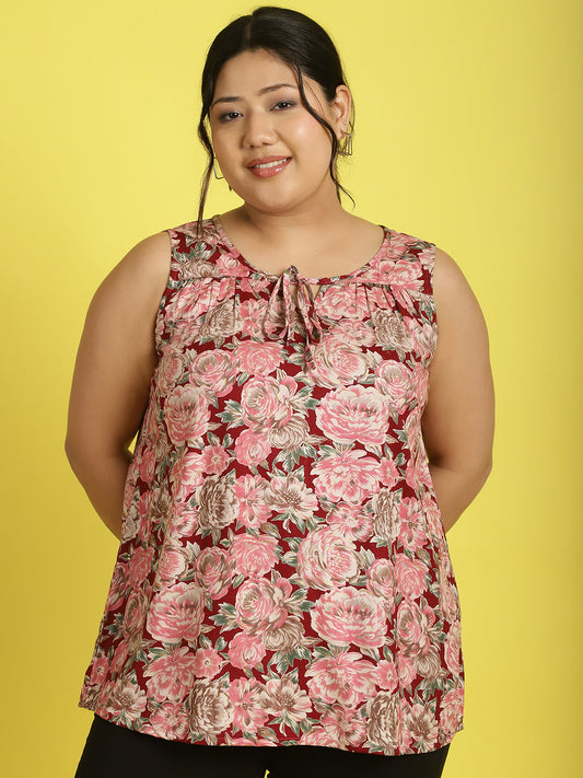 Plus Size Tie-Up Neck Top