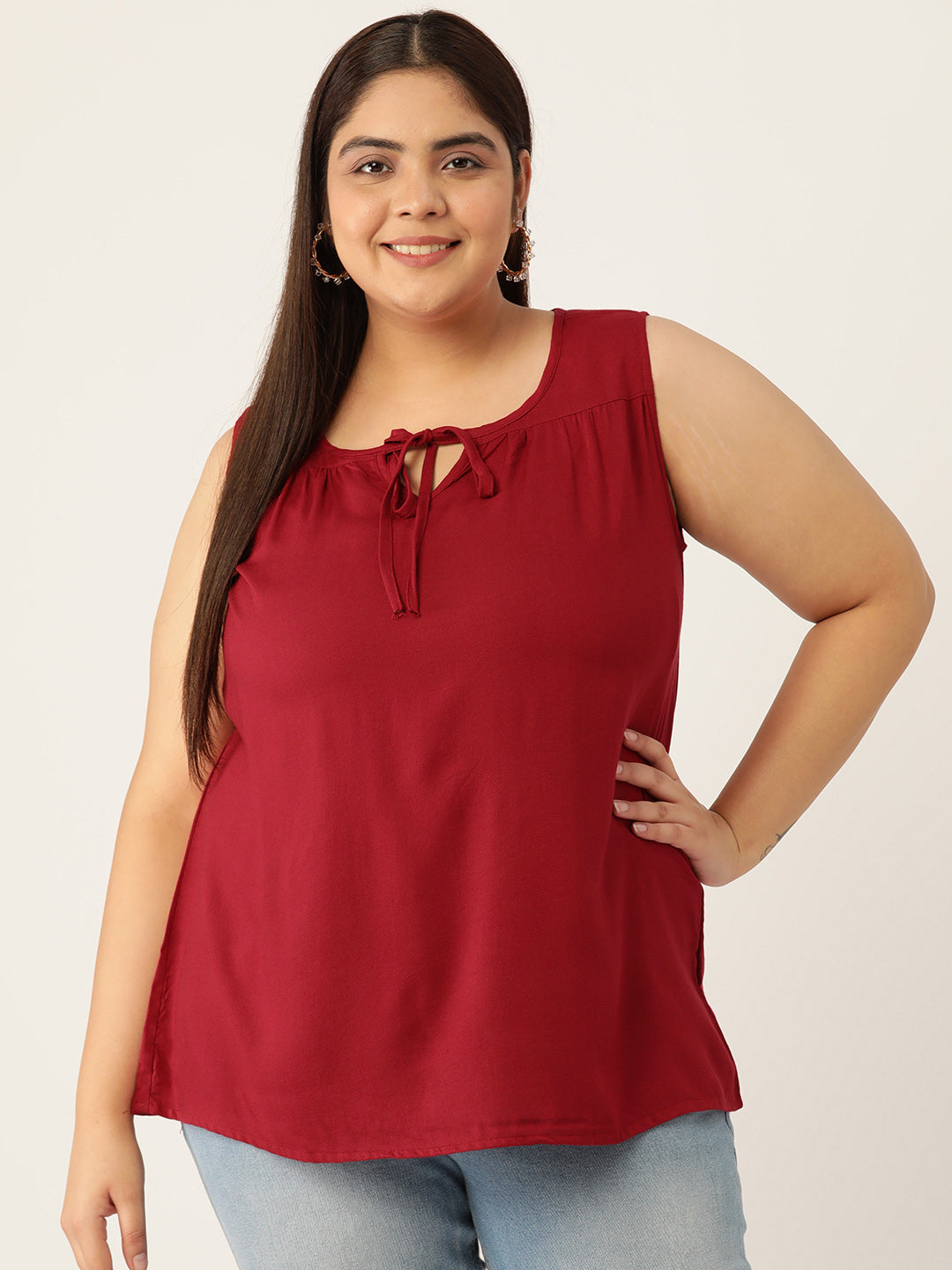 Plus Size Tie-Up Neck Top