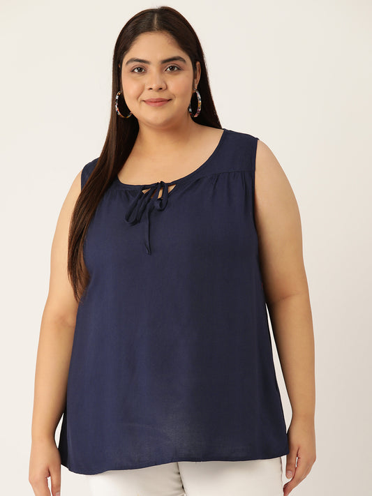 Plus Size Tie-Up Neck Top
