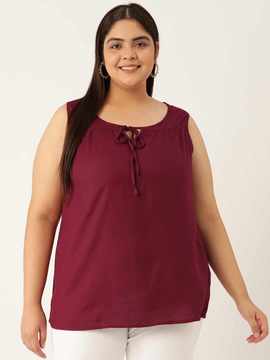 Plus Size Tie-Up Neck Top