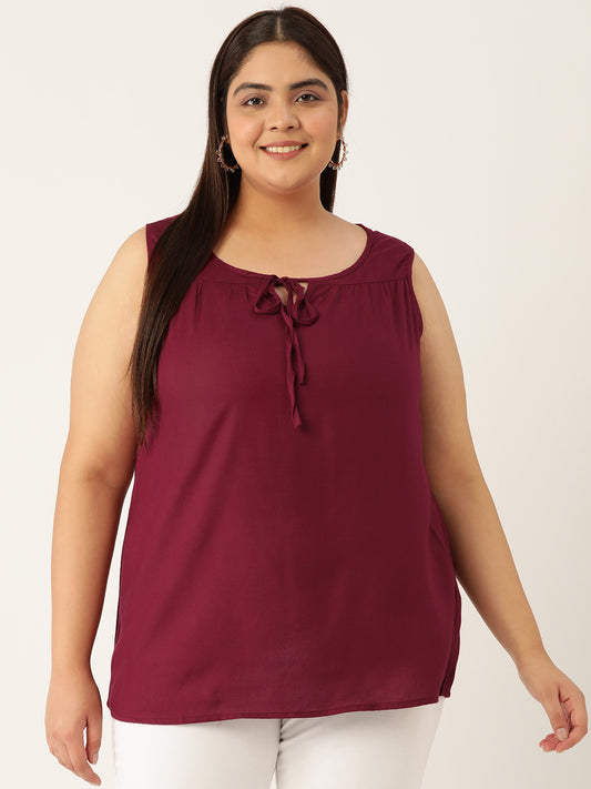 Plus Size Tie-Up Neck Top